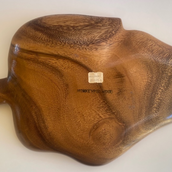 Vintage Monkey Pod Wood Leaf Divided Tray/Serving Dish - Picture 8 of 10